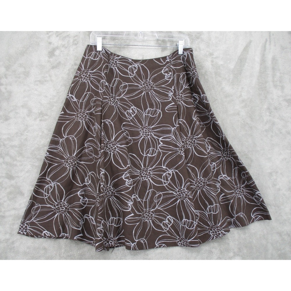Jill Smith Skirt Womens Size 10 Brown Floral Linen Feminine Romantic Office Zip